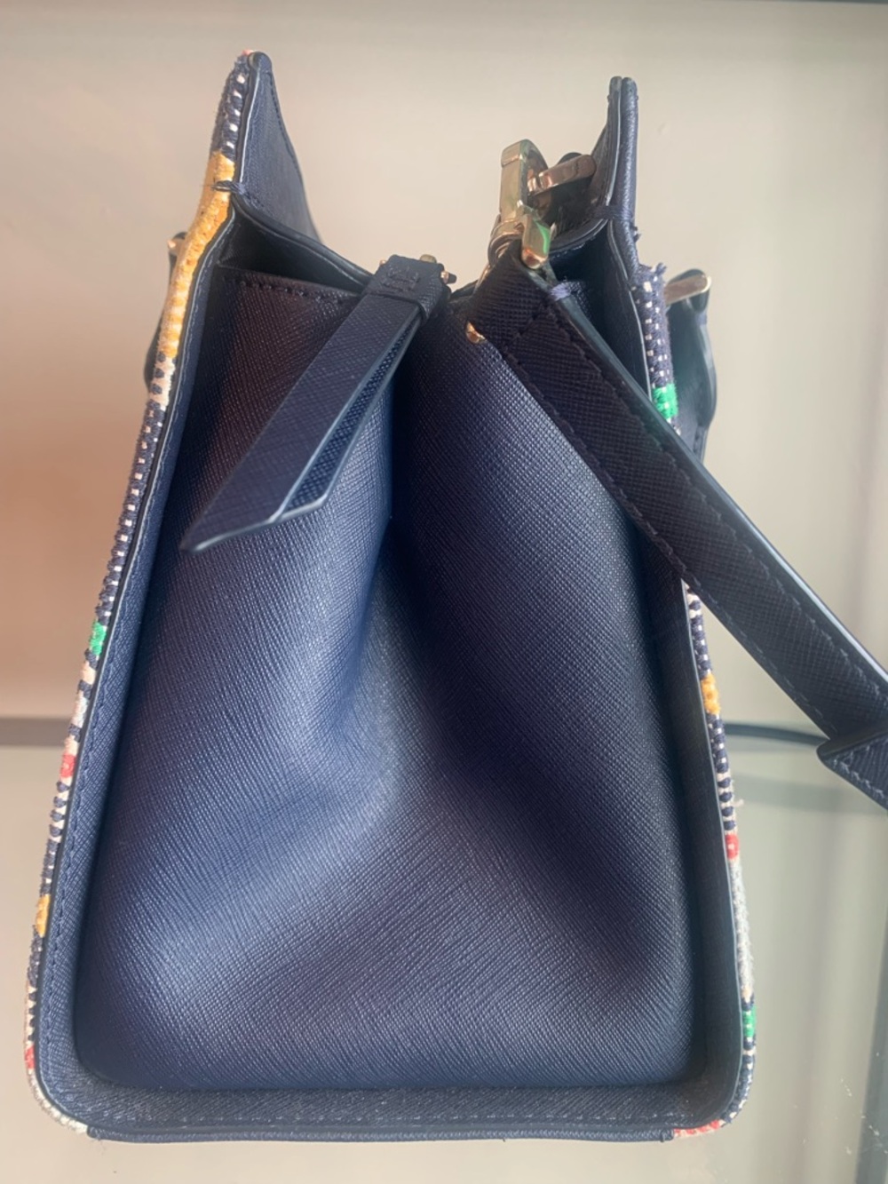 Kate Spade Cameron Boardwalk Stripe Satchel Navy Leather Crossbody Spring Summer - Picture 4 of 11